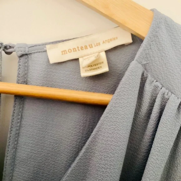 Monteau Woman's Size Small Blue Wide Leg Jumpsuit Ruffle Pant - Picture 6 of 10